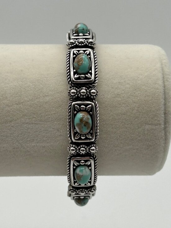 SHP Jewelry - SHP Faux Turquoise Panel Link Bracelet Southwestern Silver-tone Costume Jewelry